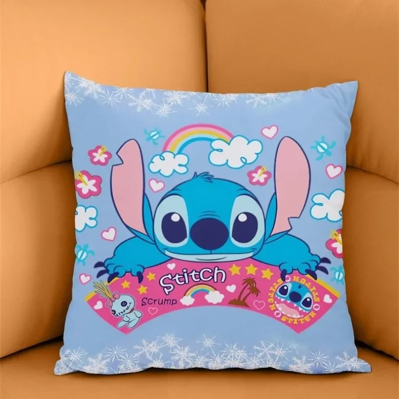 Stitch Pillowcase Cartoon Kawaii Childlike Pillow Bedroom Sofa Decorations Office Chair Home Peach Skin Velvet Soft Cushion Gift