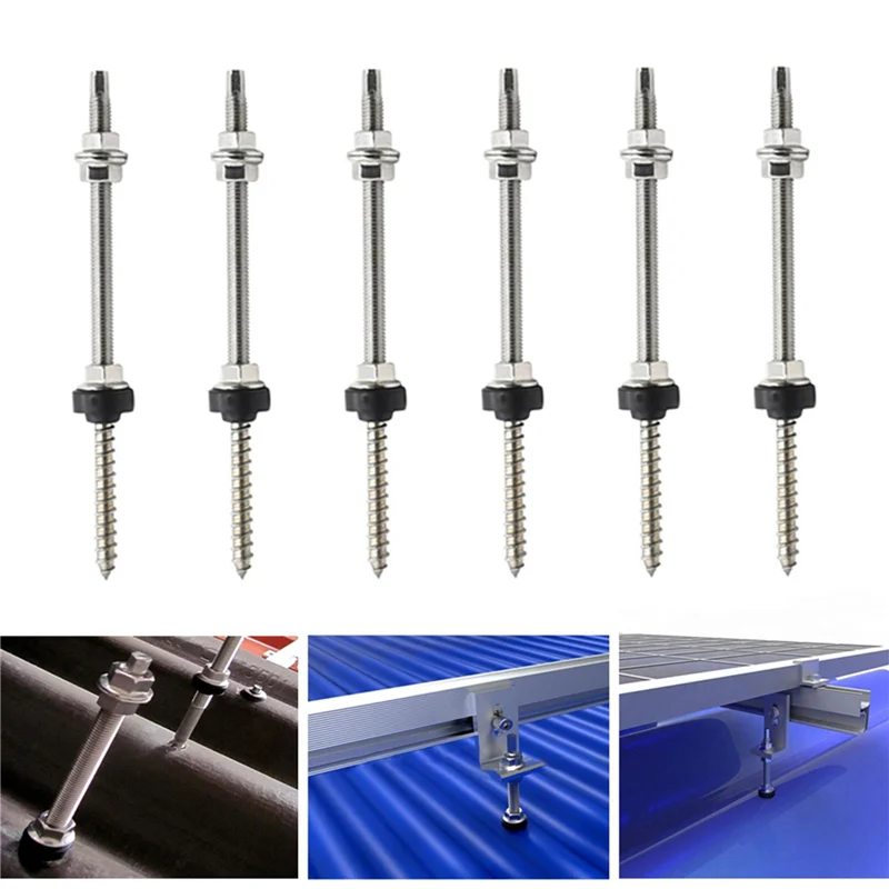 

B97A-25Cm Solar Hanger Bolts Solar Panel Roof Mounting Screws M10 Solar PV Panel Mounting Bracket For Fixing Solar Panel 12Pc