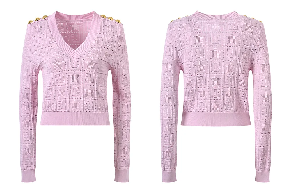 High-End Parisian Design Star Embroidery Hollow Metal oulder Bule Decorative V-Ne Versatile Knitted Top Women's Faion