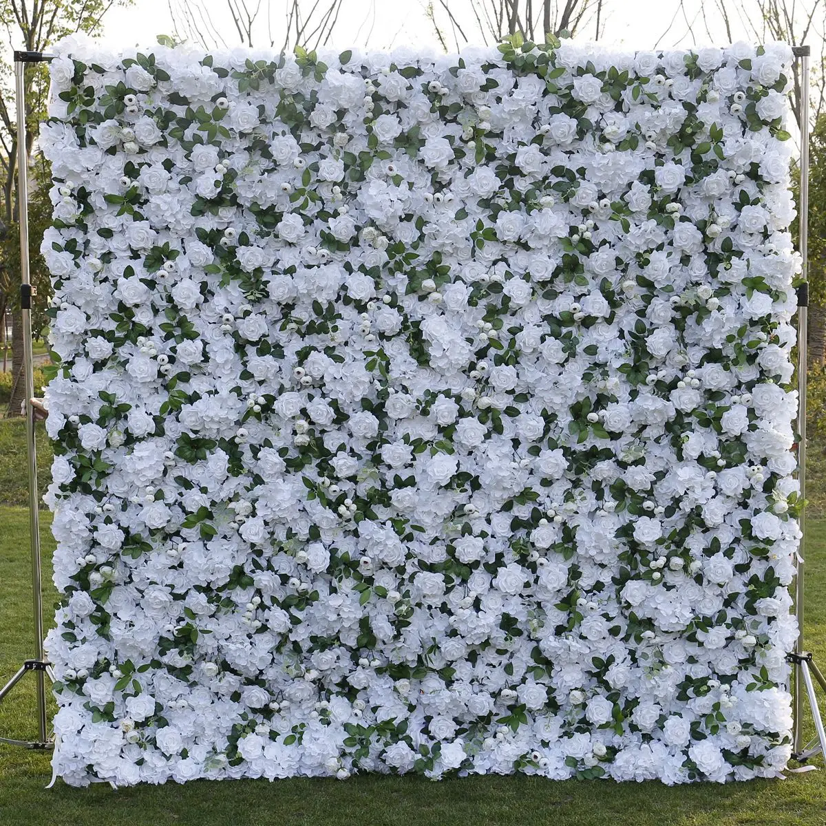 

3D mixed flower series white peony green leaves artificial rose wall birthday party outdoor wedding background layout