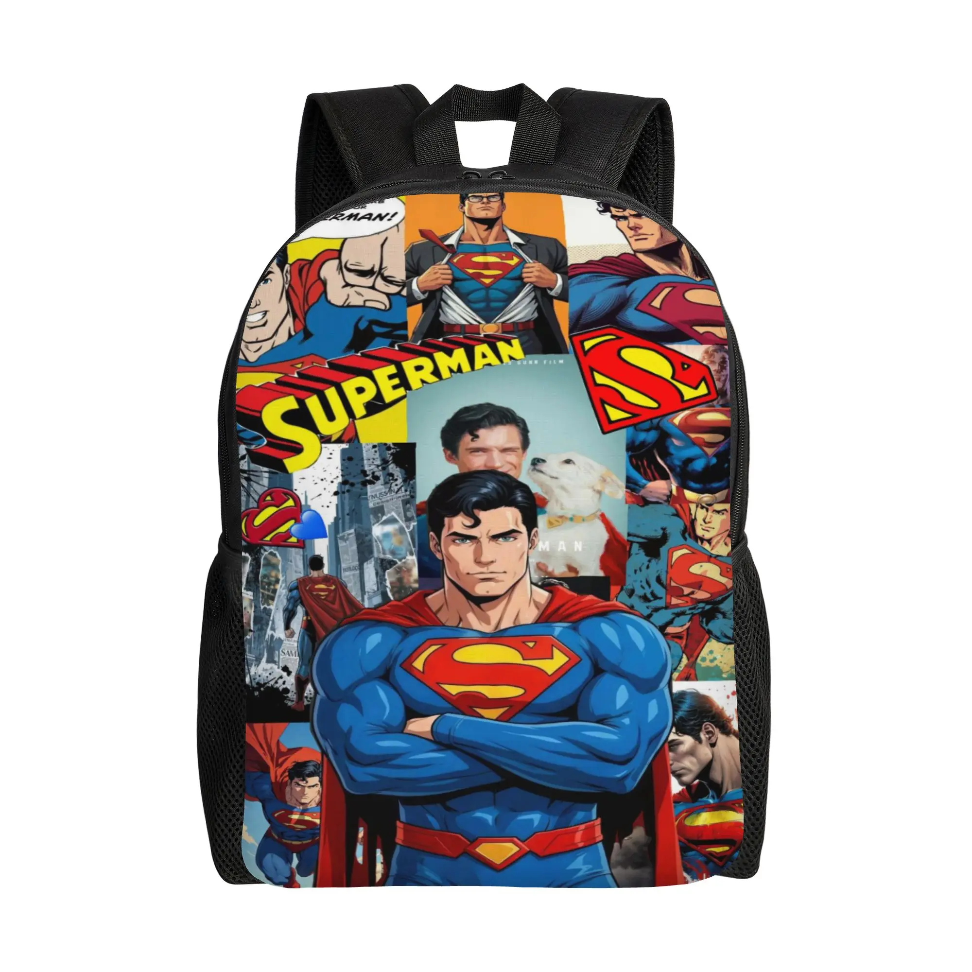 Back to school season Multi‑Scene Superman Character Photo Collage Rucksack  Couple Adjustable Strap Backpack