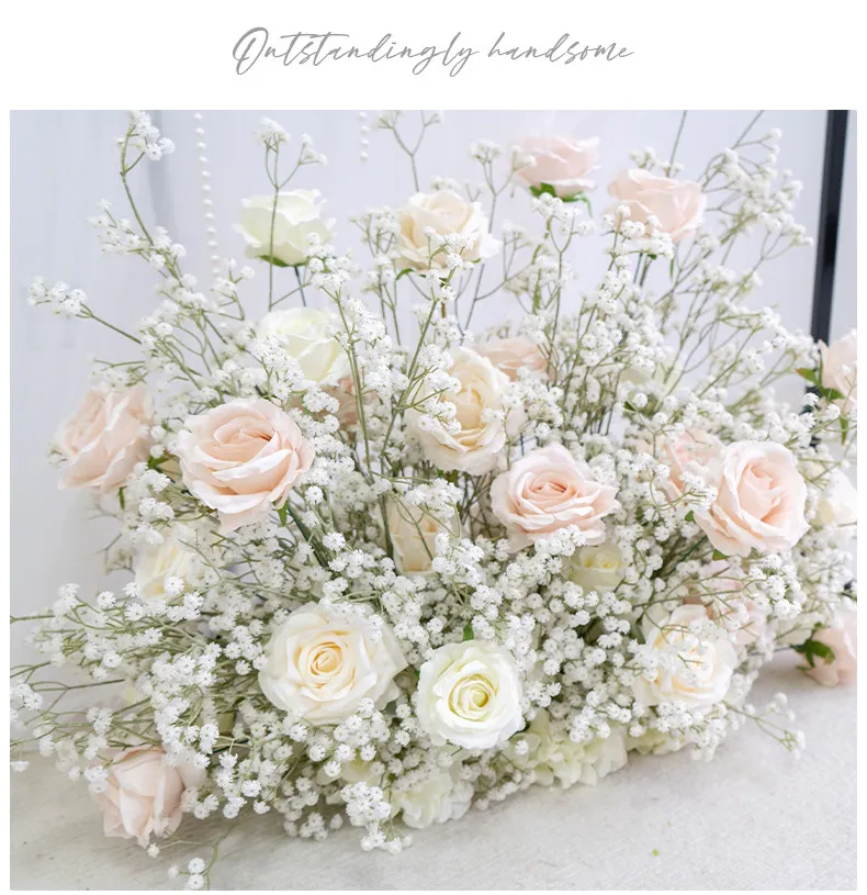 Künstliches Hochzeits-Hintergrund-Blumenset Rosen Schleierkraut Blumenarrangement für Party Zeremonie Fotobox Hintergrund Wanddekoration – Detail 4