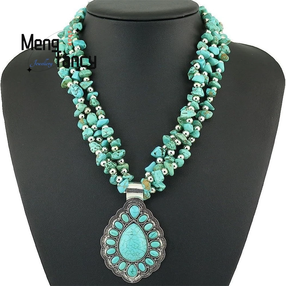 عالية الرجعية الصف الفيروز قلادة الأزياء والمجوهرات الحجر الطبيعي قلادة رائعة أنيقة شعبية الفاخرة الجودة الأكثر مبيعا