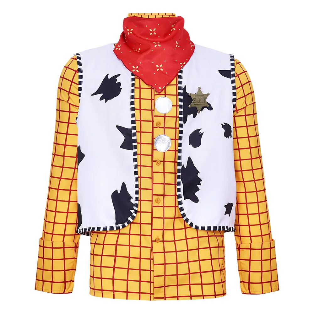 

Костюм Вуди из «Истории игрушек» для косплея, на Хэллоуин, рубашка, жилет, бандана, для карнавала, вечеринки, костюм ковбоя-шерифа