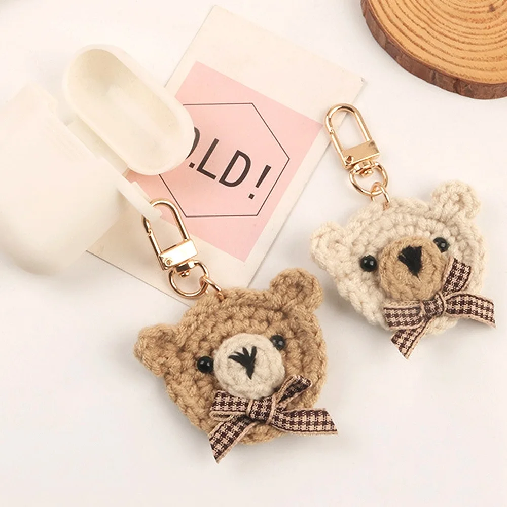 Hand-woven Wool Teddy Bear Keychains for Women Earphone Case Pendant Keyring Handbag Ornament Key Fob Creative Children Gifts