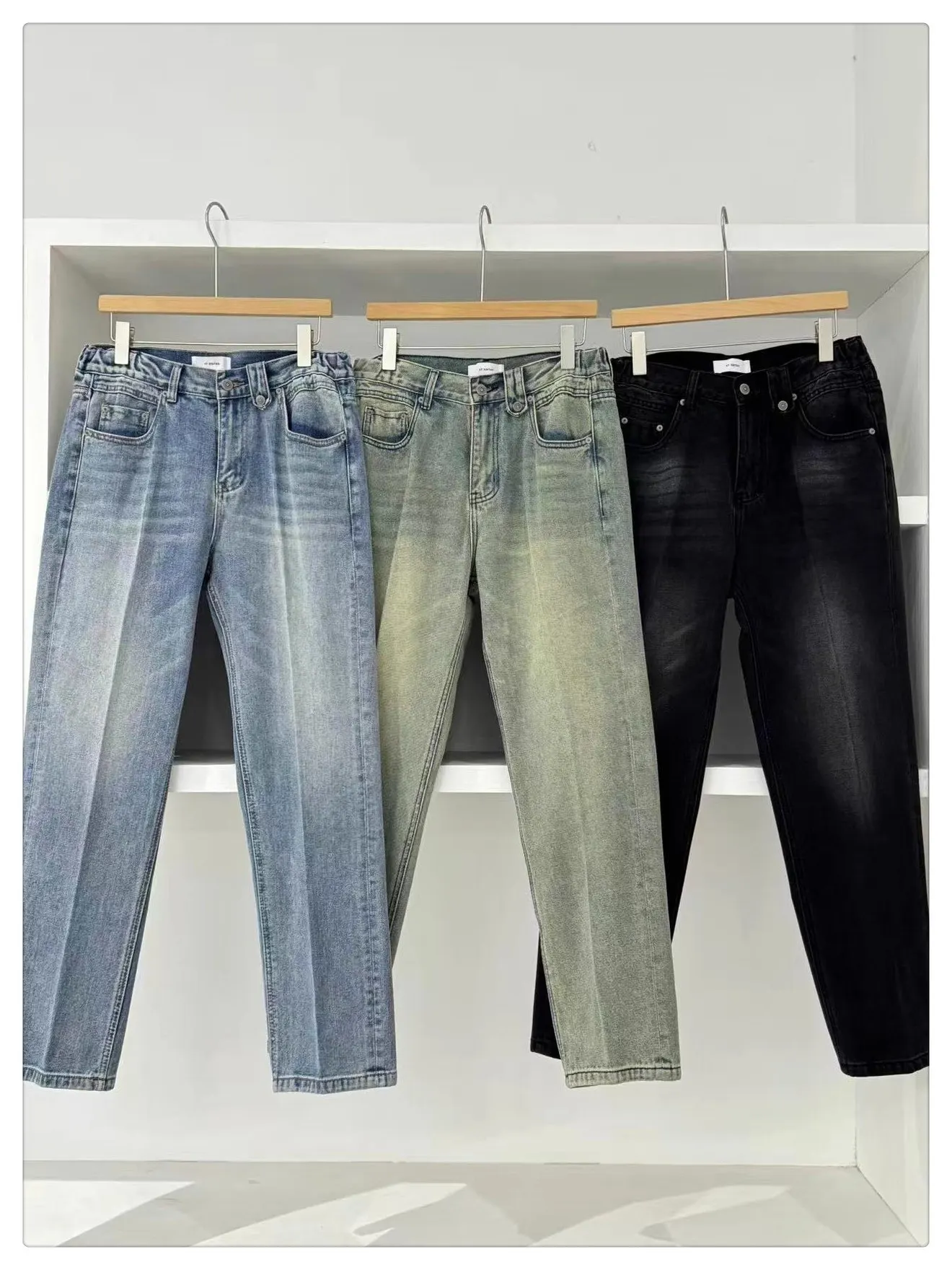 

2025 New Men's Straight Leg Jeans High Waist Cotton Casual Trousers Waed Bla Slimming Effect American High Street Sle