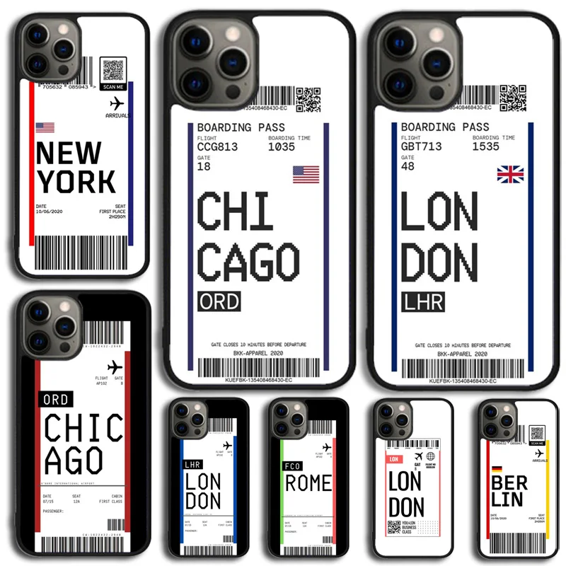 Air ticket USA London Paris Tokyo Travel Phone Case Cover For iPhone 17 Air 15 13 Pro Max 16 14 Plus 11 12 Apple max