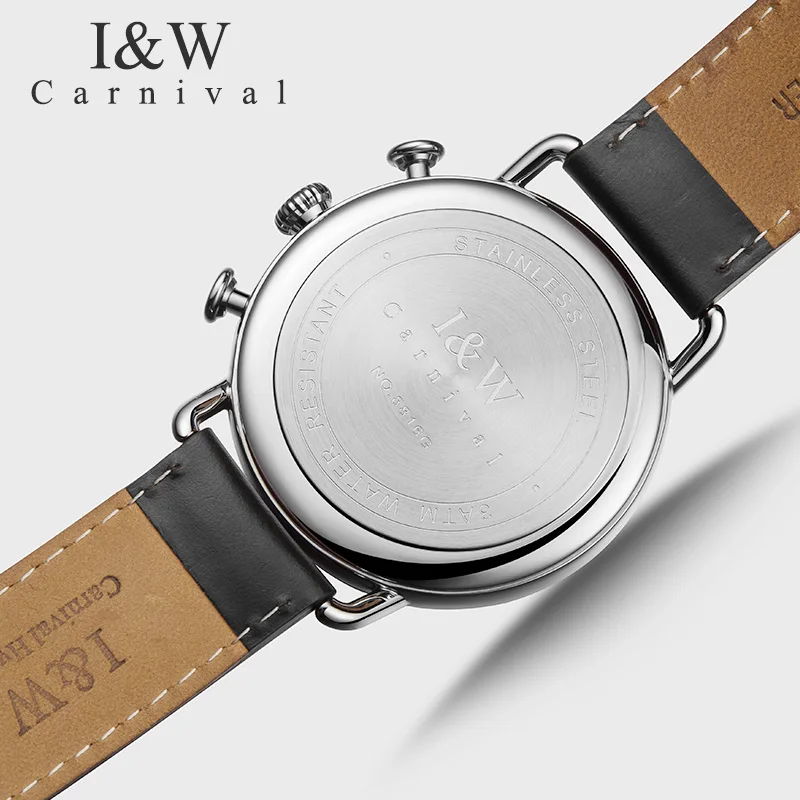 Carnival Brand IW High-End Series Fashion Quartz Watch for Men Luxury Leather Strap Waterproof Multifunctional Chronograph Watch