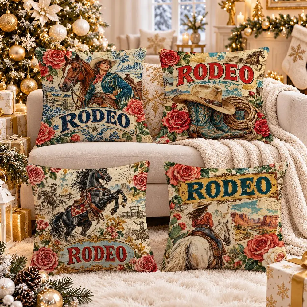 Vintage Rodeo Romance Cushion Cover 1/4Pcs Soft Plush Cushion Case Throw Pillowcase Cozy Home Sofa Bed Living Room Decor