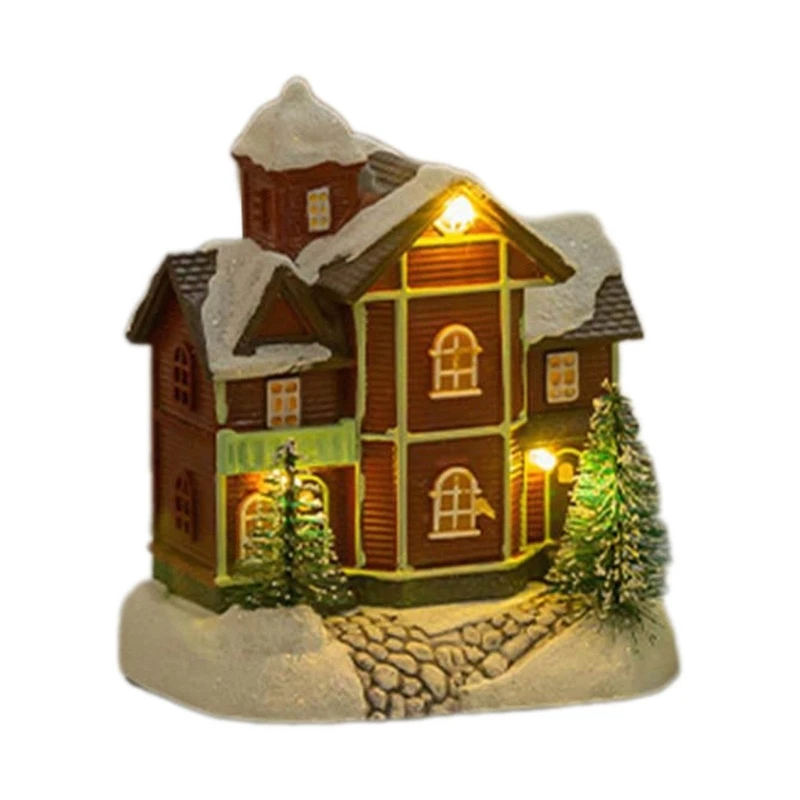Christmas House Village Resin Craft with LED Light Light Up Christmas Decoration House for Desk Display NEW arrival image 3