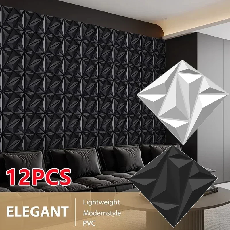 12Pcs/set  Diamond Design Decorated 3D Wallpanel 30cmx30cm Matte White/Black Diy Home Office Decoration Wallboard 30*30cm