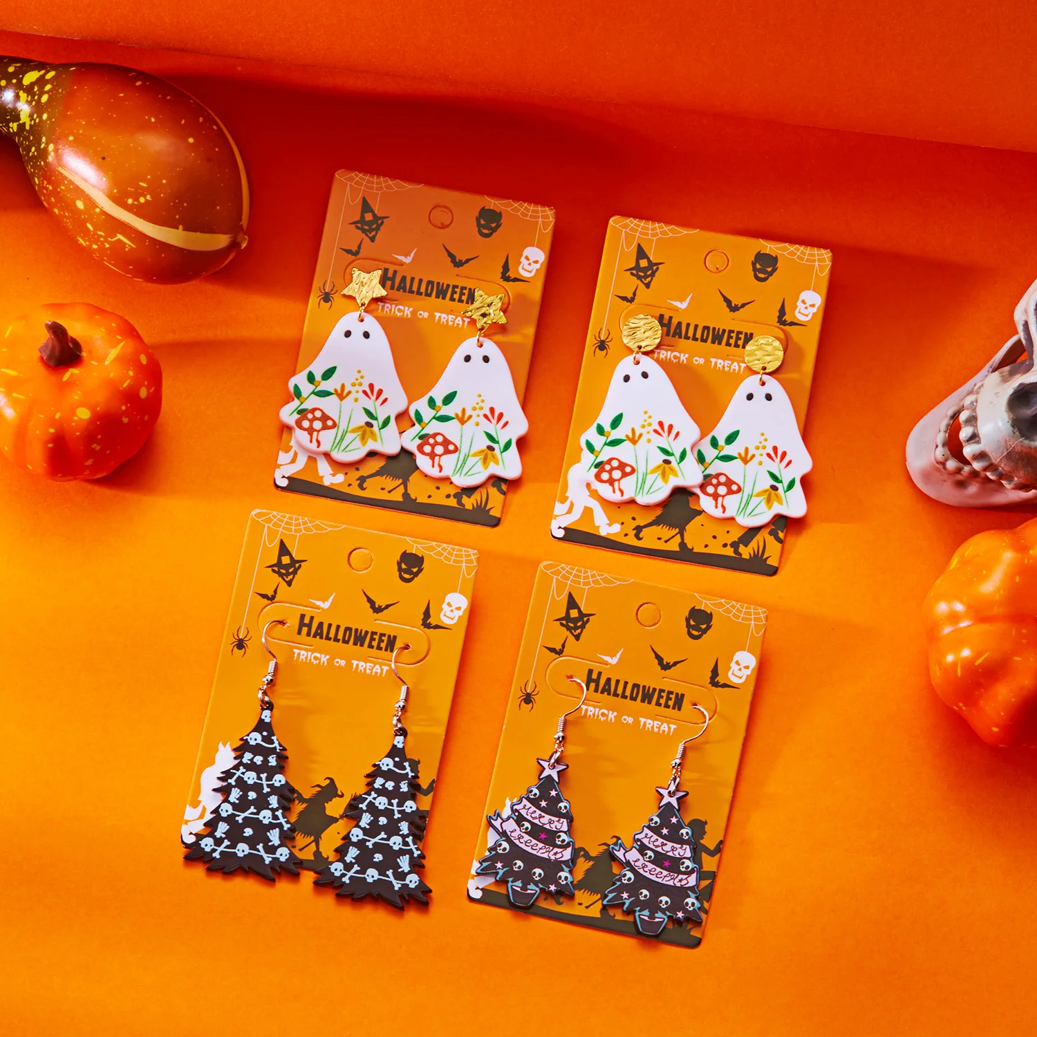 Punk Halloween Geist Ohrringe für Frauen Acryl Cartoon Blume Tropfen Baumeln Ohrring Nette Weiße Geist Urlaub Schmuck Geschenke – Detail 1