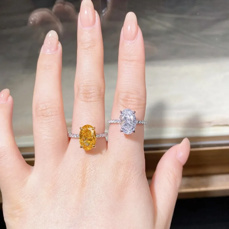 

Shining U 925 Sterling Silver 8*12mm 5CT Oval Yellow High Carbon Diamond Gems Ring for Women Engagement