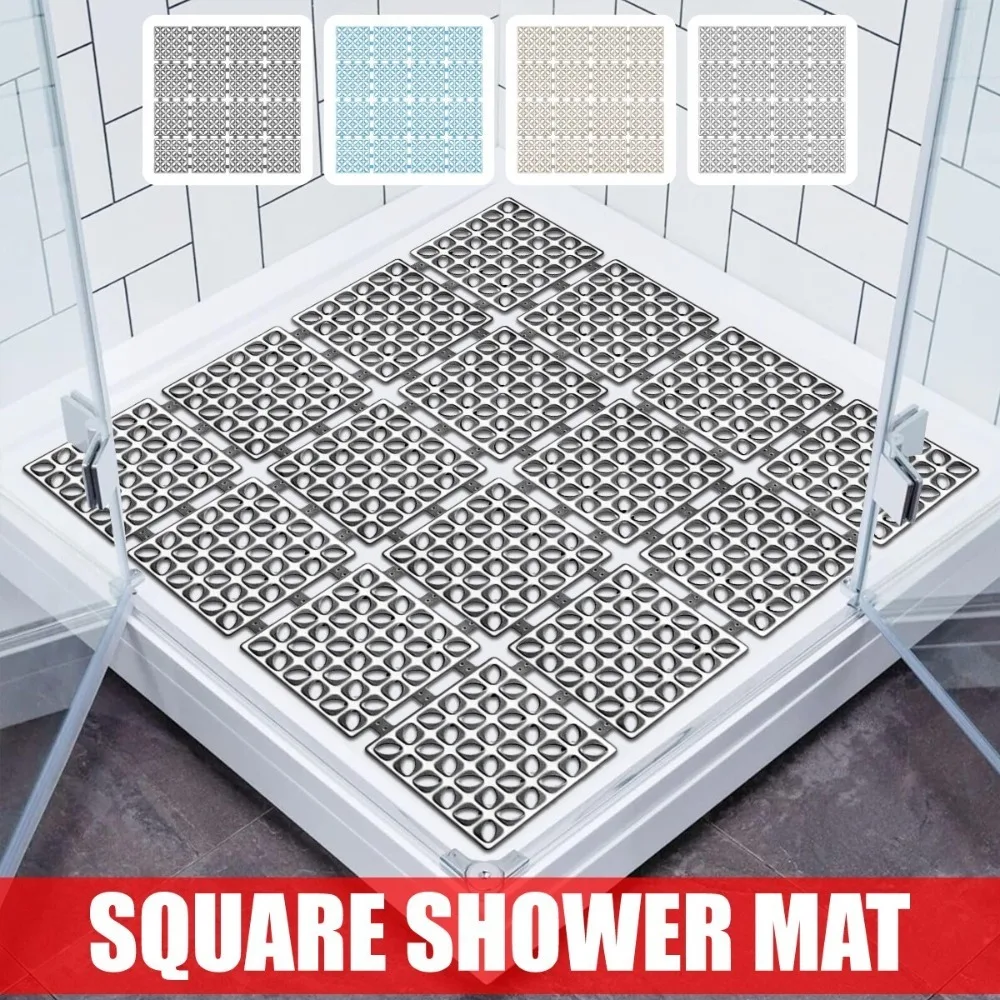 

60x60cm Non Slip Bath Mat Square Shower Mat Anti Mold Rubber Floor Mat with Strong Suction Bathroom Safety Luxury Bathroom Set