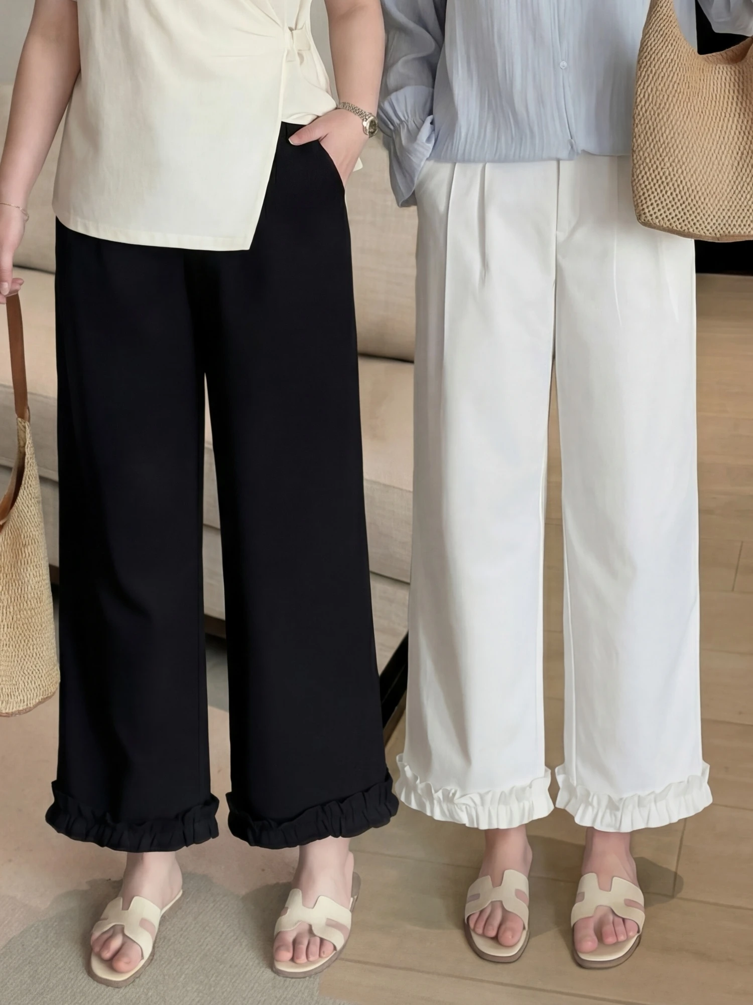 

Fashionable High Waist Straight Leg plus Size Women's Spring Pants Elastic Back Waist Wide Leg Trousers Commute Style Polyest...