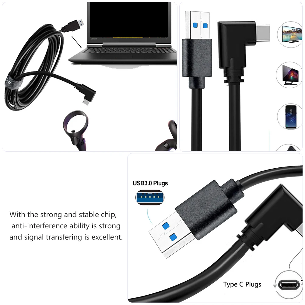 

1pc 5M Usb A To C Charging 3A 10Gbps Fast Data Transfer Plated 90 Degree Type C With Amplifier Chip Enhanced Signal