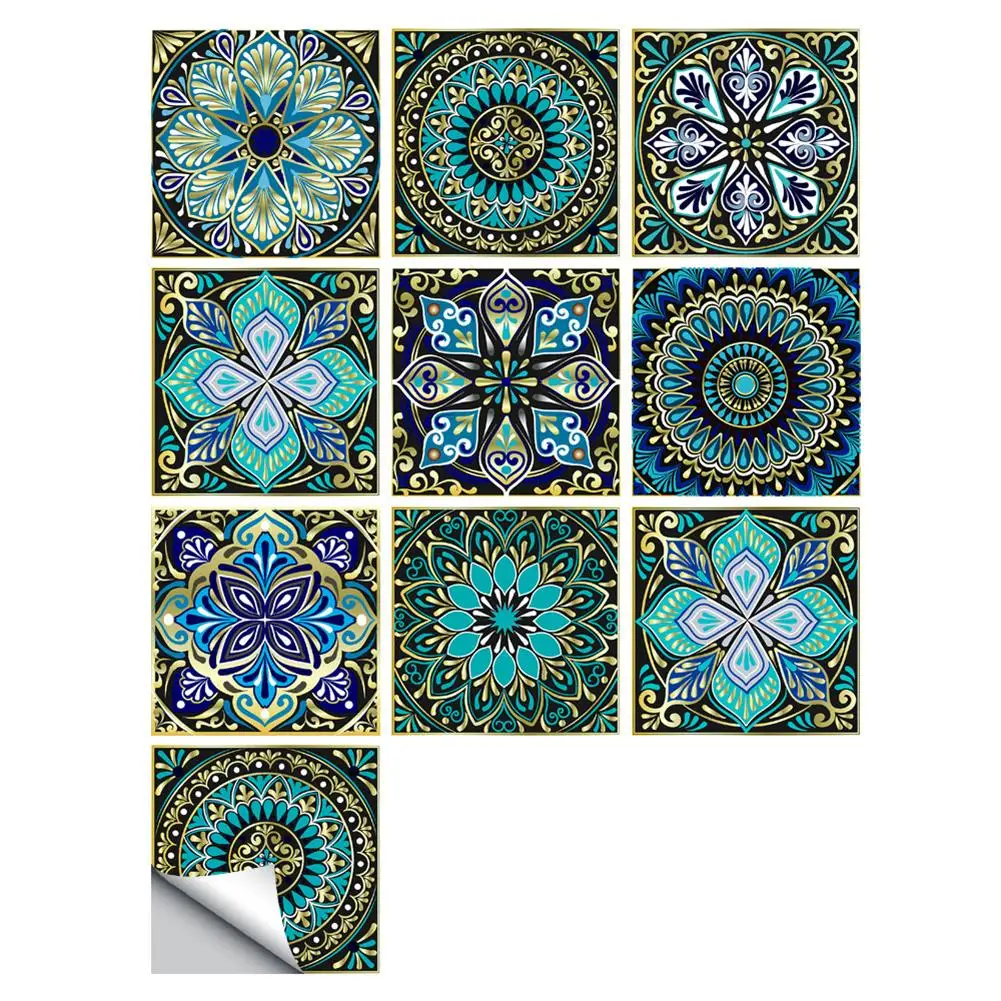 Retro Green Floral Tile Decals 10x10cm PVC Waterproof Wall Stickers Set of 36 Pieces for Kitchen Laundry Room Backsplash Decor