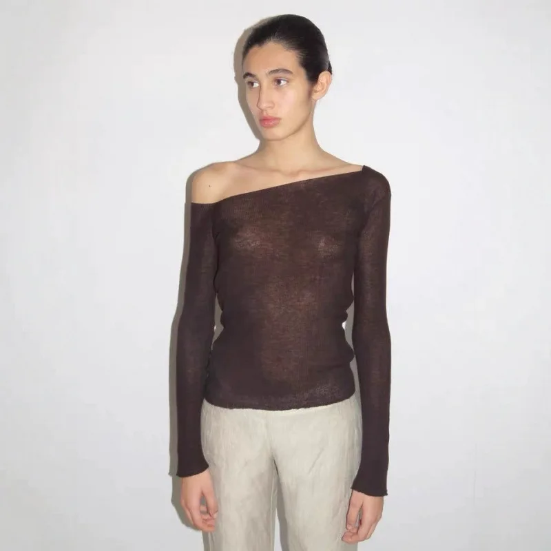

Paloma Wool Mixed Wool Knitted Long Sve Bal Hollow out Classical Sle Women's Top Faionable 3D Effect Design