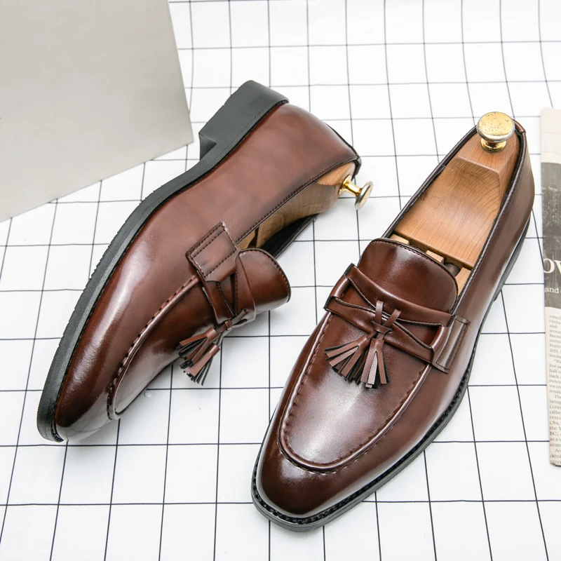 

High Quality Men's Dress Shoes Slip On Leather Shoes Male Casual Business Shoes For Men 2026 Flat Party Leather Loafers Man