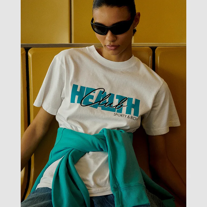 

Новая летняя североамериканская ниша с буквенным принтом, белая хлопковая женская хлопковая футболка с короткими рукавами