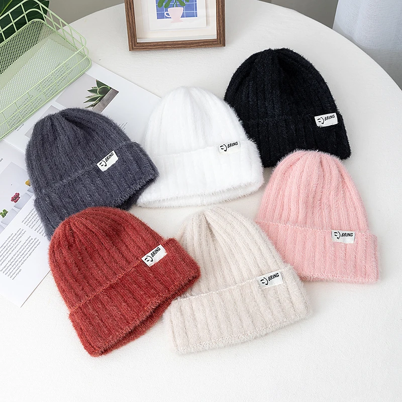 Heißer Verkauf Neue Kpop Stil Hut Faux Pelz Beanie Hut Süße Winter Für Frauen Warm Halten Dandy Hüte Für Mädchen Streetwear Stricken Kappe