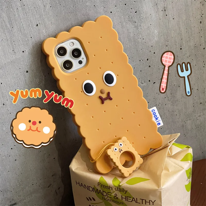 Kreative süße Cartoon Keks Silikon Handyhülle für iPhone 11 12 13 14 15 Pro Max XS X XR 7 8Plus stoßfeste Schutzhülle