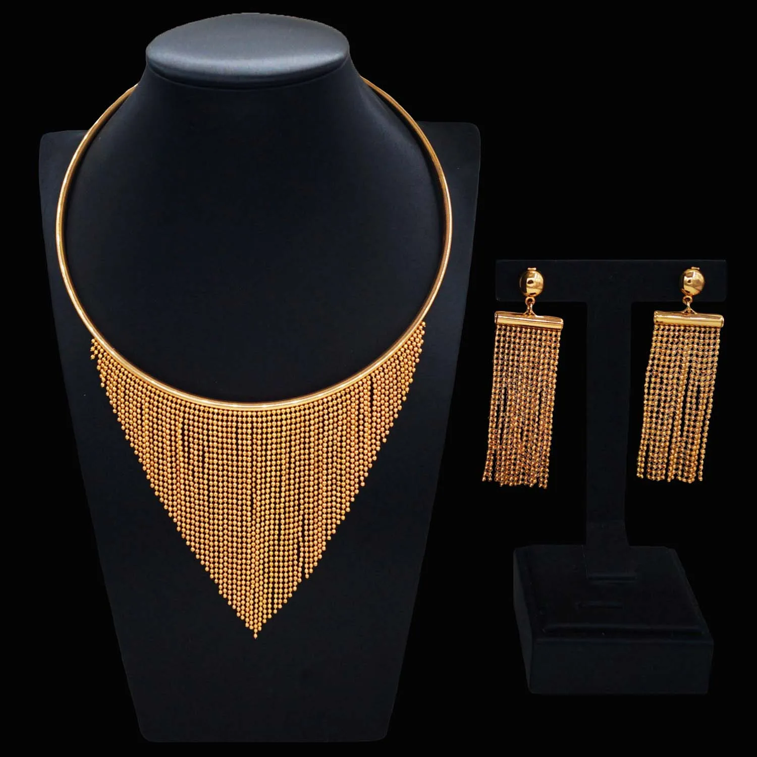 Set di gioielli da donna in due pezzi con nappe, scollo retrò ed elegante, adatto per accessori da festa