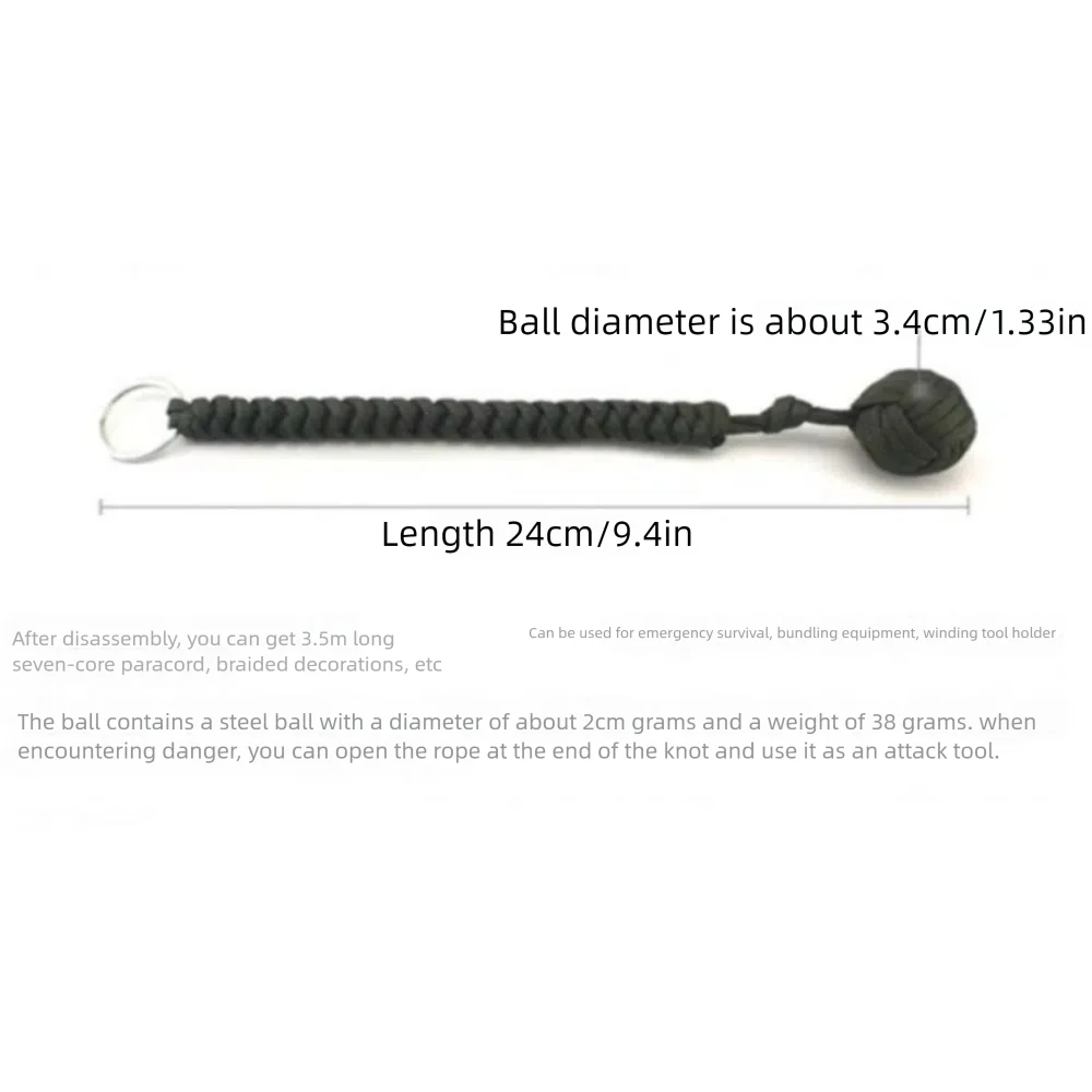 Hand-Woven Self-Defense Umbrella Rope Versatile Lightweight Monkey Fist Steel Ball Aging-Resistant Durable Survival Key Chain - view 3