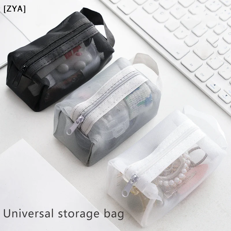 Handheld Square Nylon Mesh Cosmetic Bag Mini Wash Bag Stationery Case Coin Purse Pouch Key Lipstick Earphone Organizer[ZYA][ZYA]