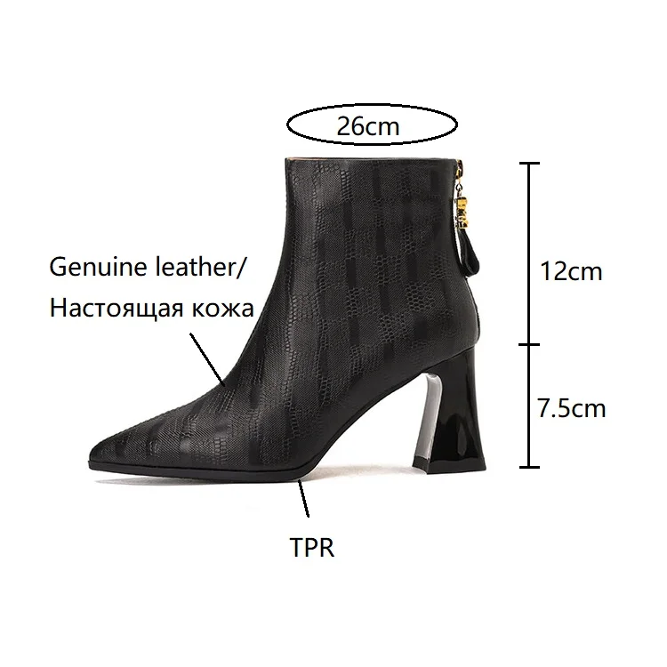 NEW Autumn Women Boots Pointed Toe Chunky Heel Boots Genuine Leather Shoes for Women Concise Ankle Boots High Heel Female Boots