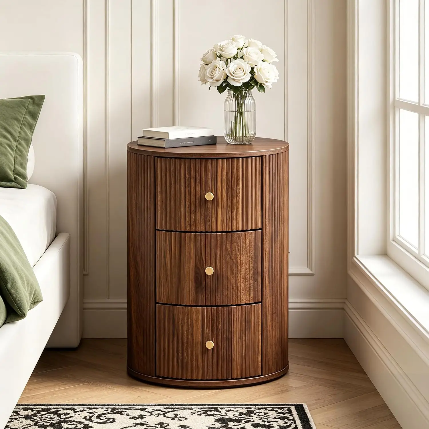 Mid Century Circular Side Table with Storage