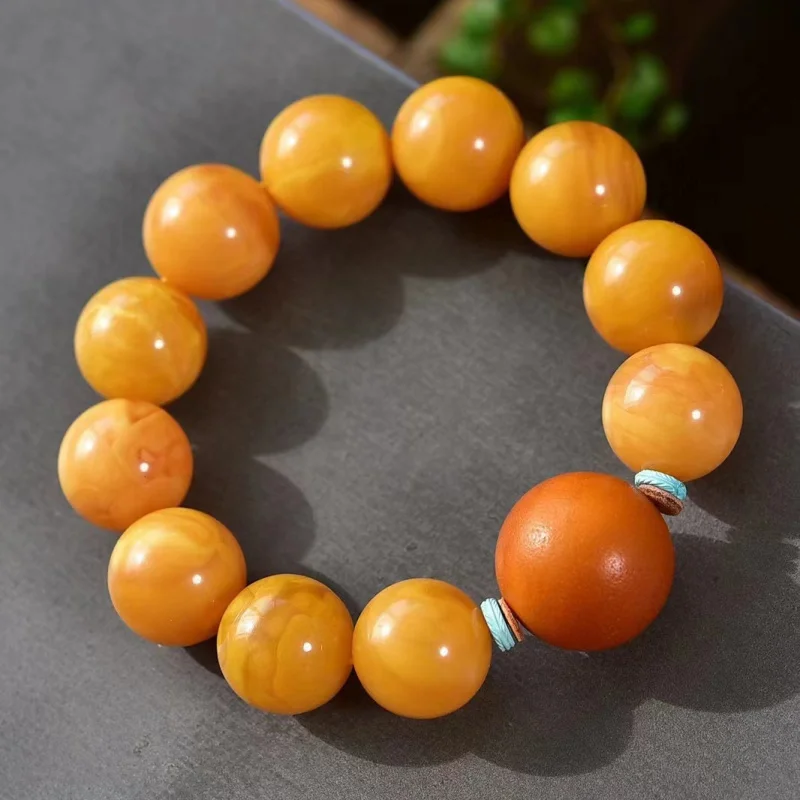 Natural Backflow Old Flower Yellow Chicken Grease Single Circle Bracelet Demon Pattern Beeswax Amber