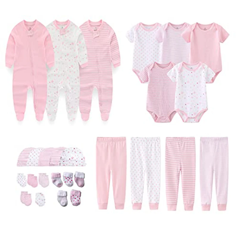 27 Pieces Newborn Baby Gift Set Bodysuits Cotton Baby Girl Clothes Solid Color Pants Baby Boy Clothes Print Accessories