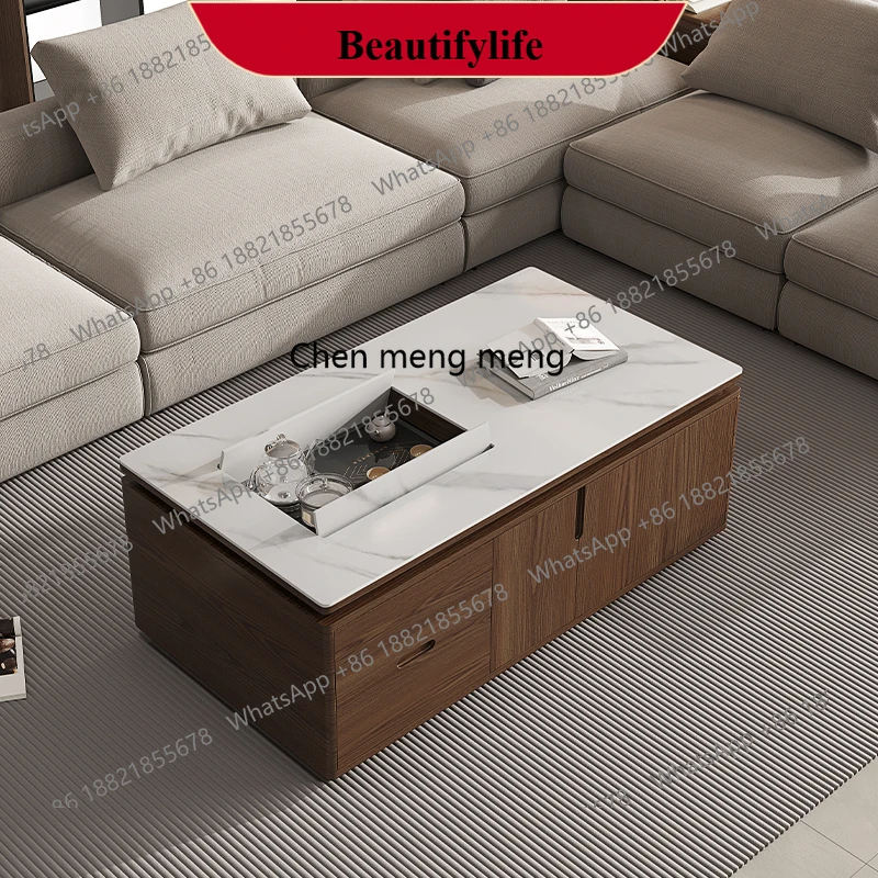 Q178 Smart coffee table Home coffee table Living room Office Solid wood rock slab Boiling water Integrated lifting tea table