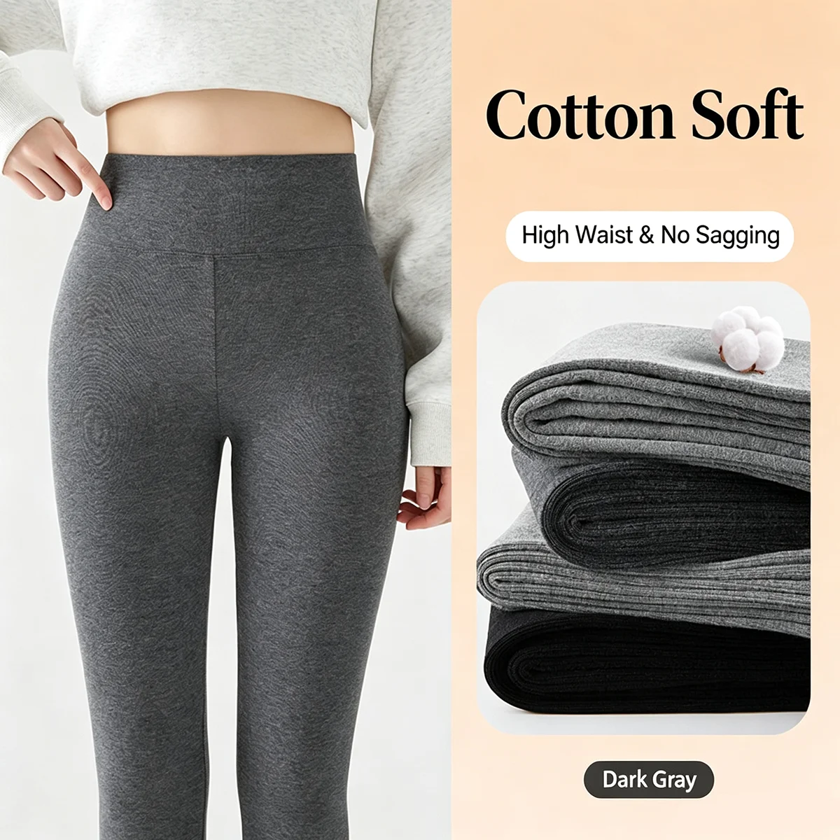 Hochgeschnittene Baumwoll-Leggings für Damen, Frühling, warm, bequem, schmal geschnitten, Studentenqualität, neue Unterwäsche, dünne Herbsthose – Detail 6