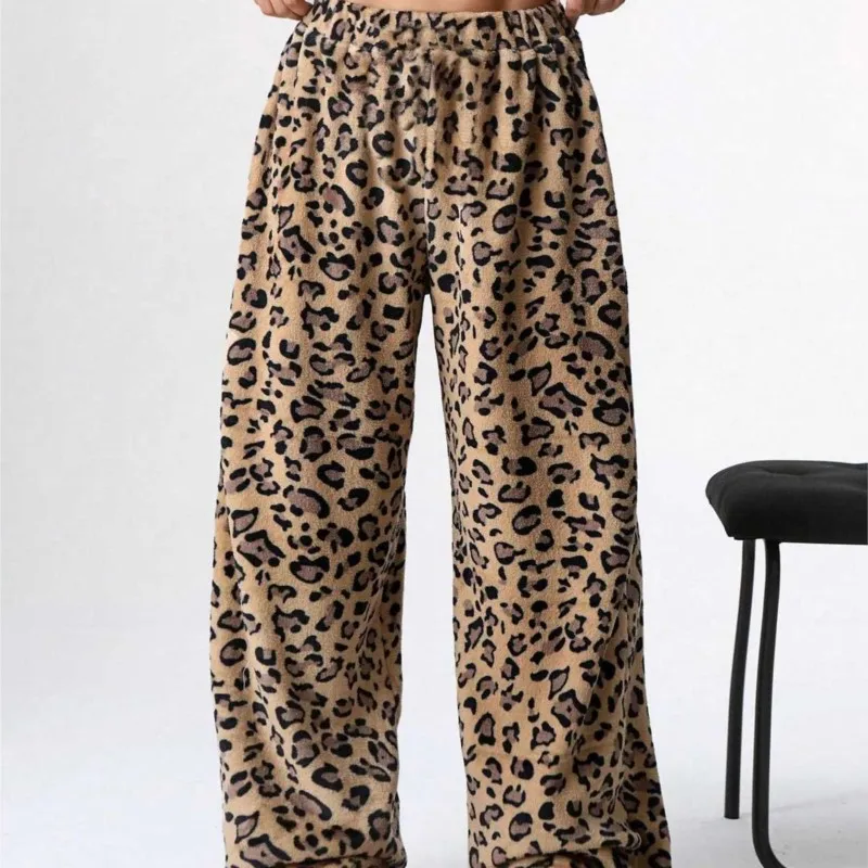 

Leopard Print Casual Autumn Winter Women's Wide-Leg Pants New Tie-Waist Slimming Long Trousers Pantalones De Mujer