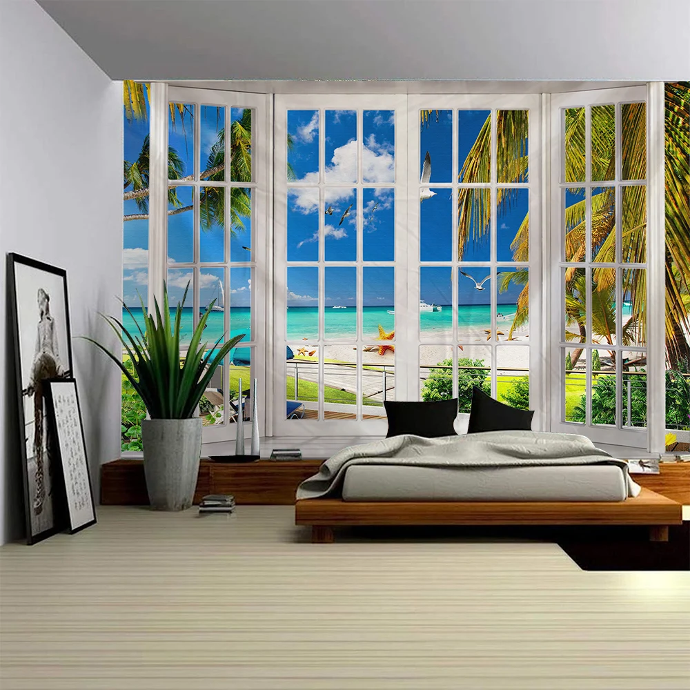 Landscape Tapestry Outside The Window, Wall Art, Large Mural Decoration For Home, Bedroom, And Living Room Decoration