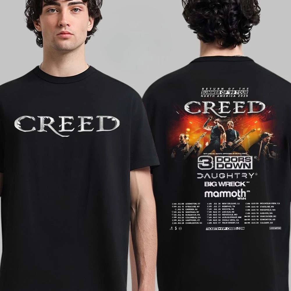 

Creed Return of The Summer of 99 Tour North America 2025 Tour List Футболка унисекс с двумя сторонами