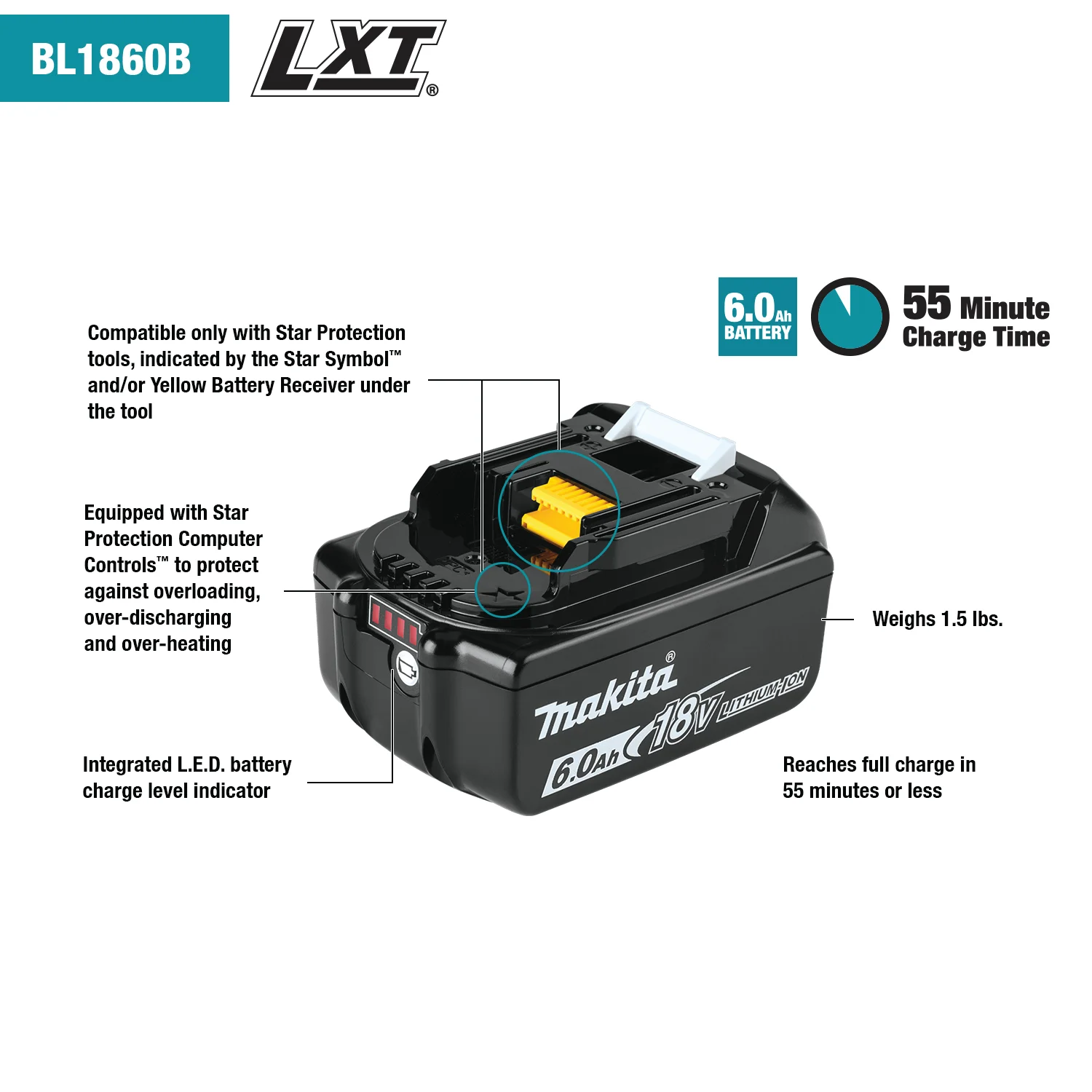 

Genuine Makita Battery Pack BL1860B 18V 6.0Ah LXT Lithium Ion Kit Set Rechargeable for Cordless Power Tools Saw Drill Charger