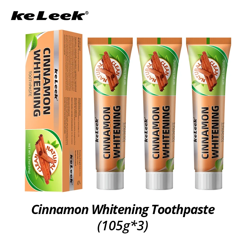 

3packs Keleek Cinnamon Whitening Toothpaste Deep Cleaning Whitening Fresh Mint Breath , Protect Gums，Removes Oral Dental Stains
