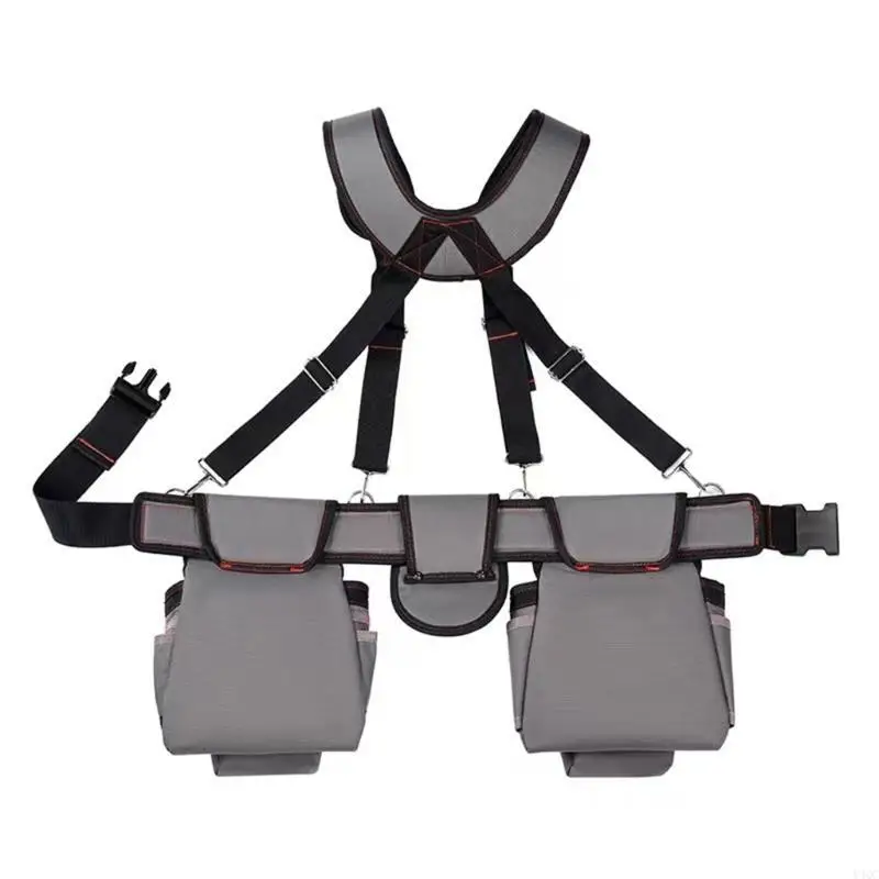 

Heavy Duty Tool Belt for Men Adjustable Suspenders Tool Pouches Organizers for Electricians Carpenters and Gardeners Y4QC