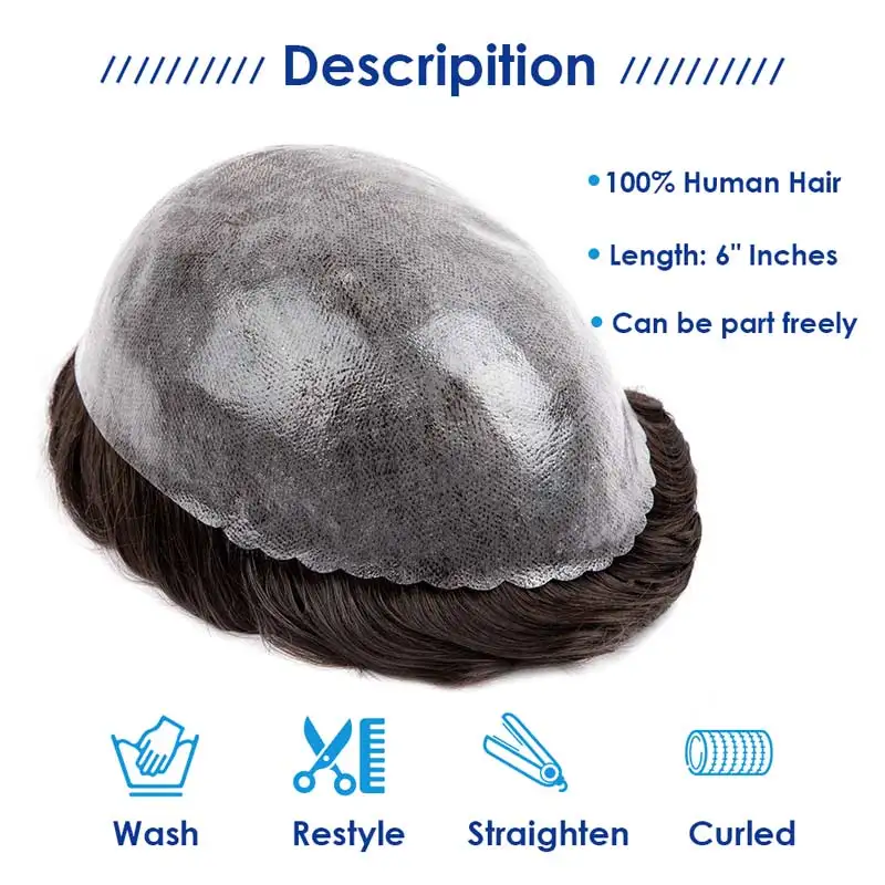 Capillary Male Hair Prosthesis Injection Full Skin Hair System Unit Toupee Affordable Mens Wig Human Hair Natural Wig For Men