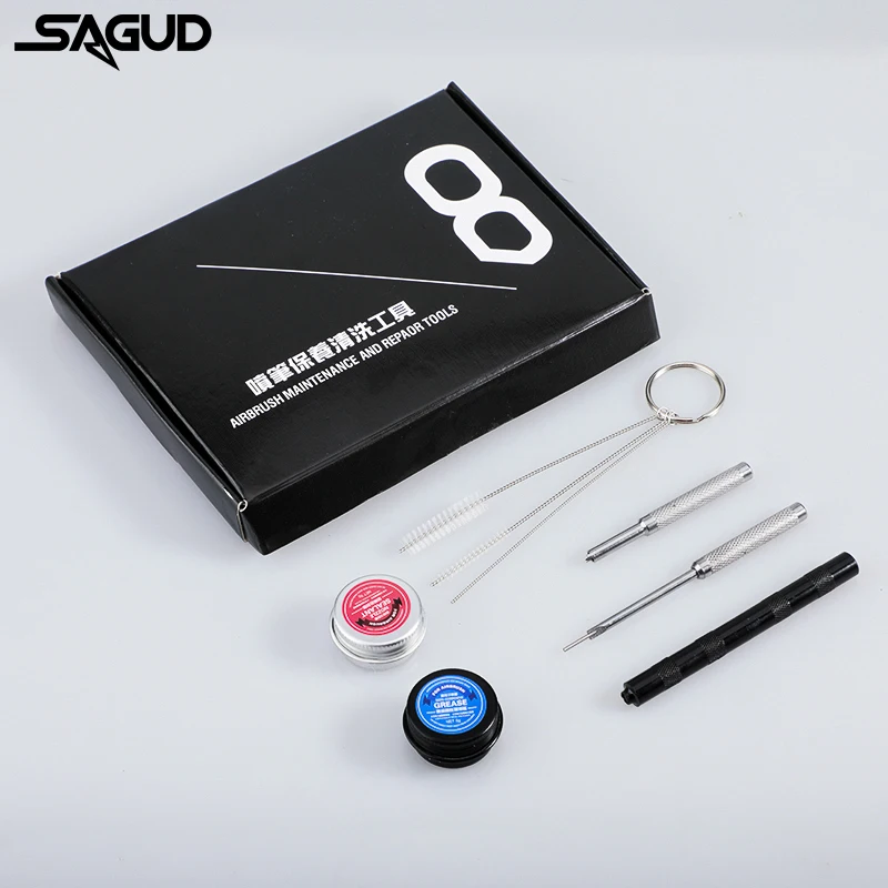 

SAGUD 8Pcs Airbrush Cleaning Brush Repair Replacement Accessories Tool Set for Spray Gun Grease Sealant and Nozzle Wrench Parts