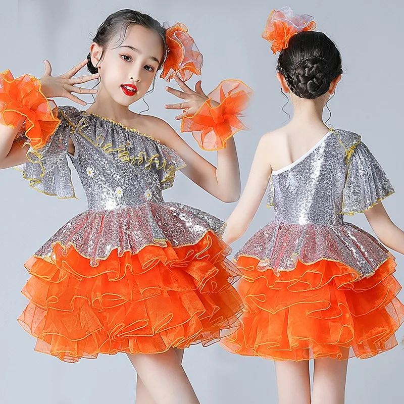 

Детские костюмы для выступлений — пышные платья, костюмы для хора для девочек, платья принцессы, танцевальные юбки с блестками