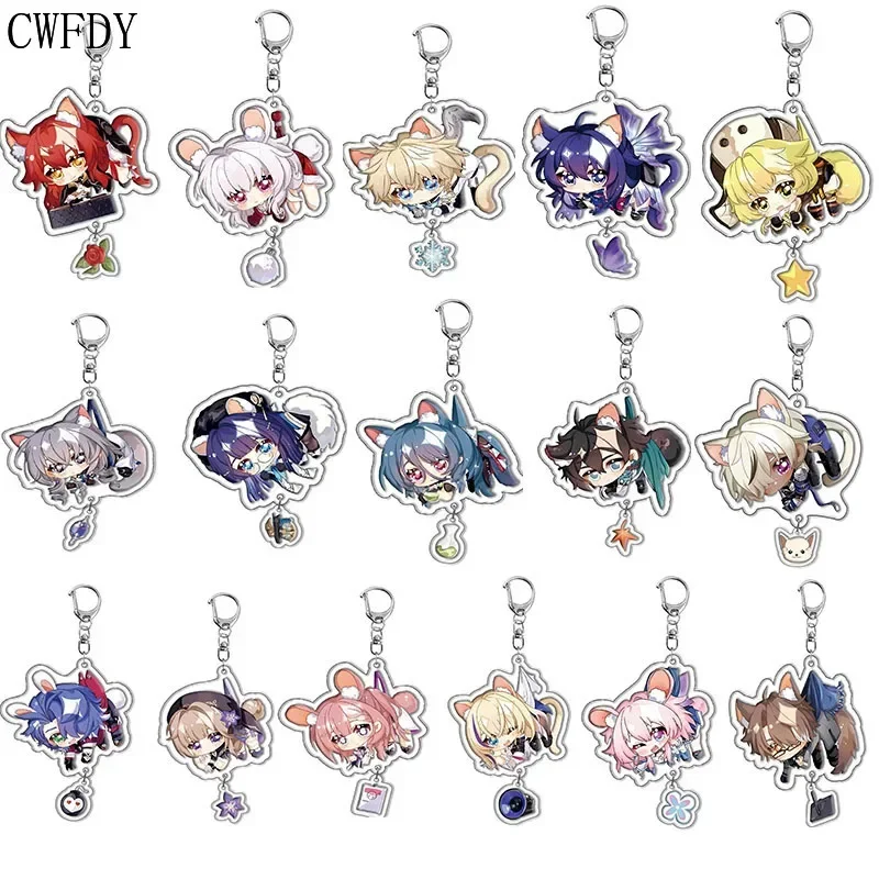 4-20pcs Q Version Game Honkai Keychain Cartoon Figure Himeko Dan Heng Key Chain Kawaii Figure Acrylic Keyring Jewelry Wholesale