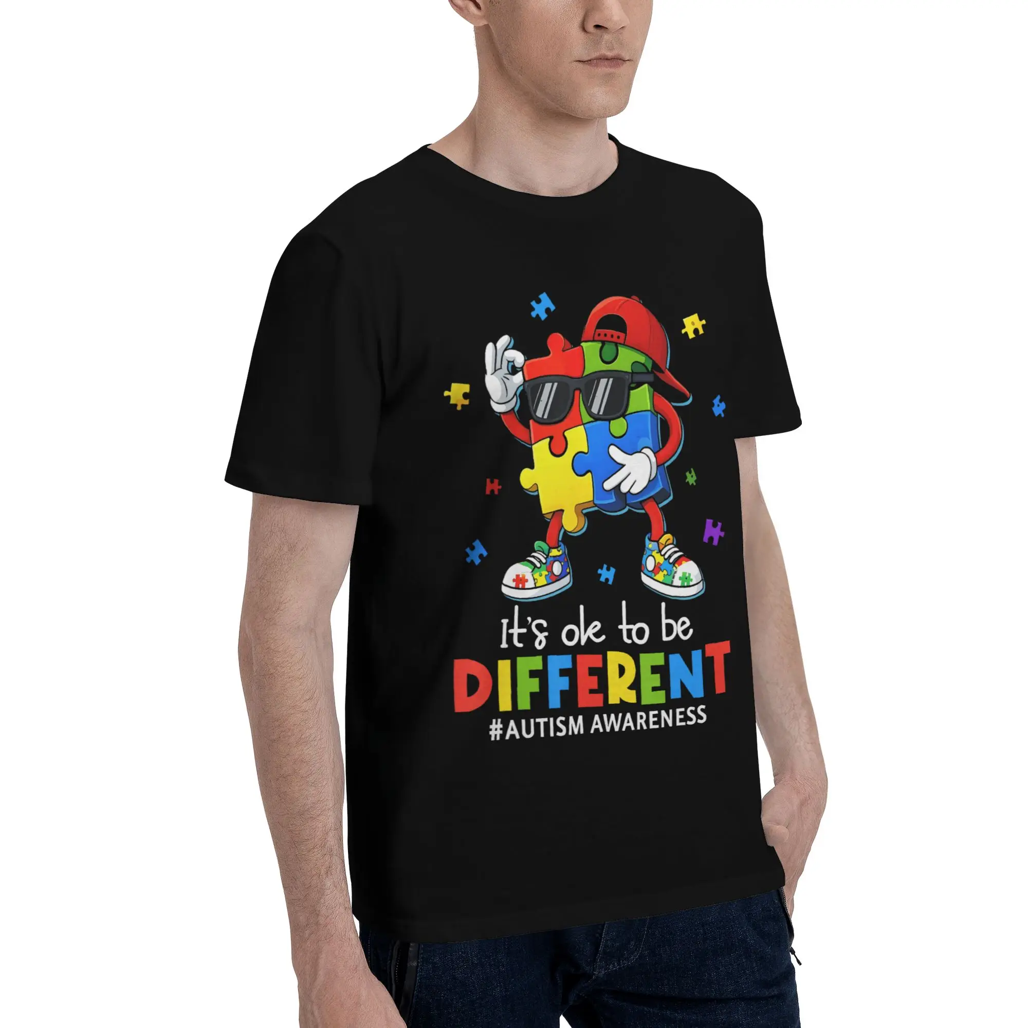 Dabbing Puzzle Autism Awareness Graphic Printed T Shirt Men Women  100% Cotton  Tee Shirt Clothing