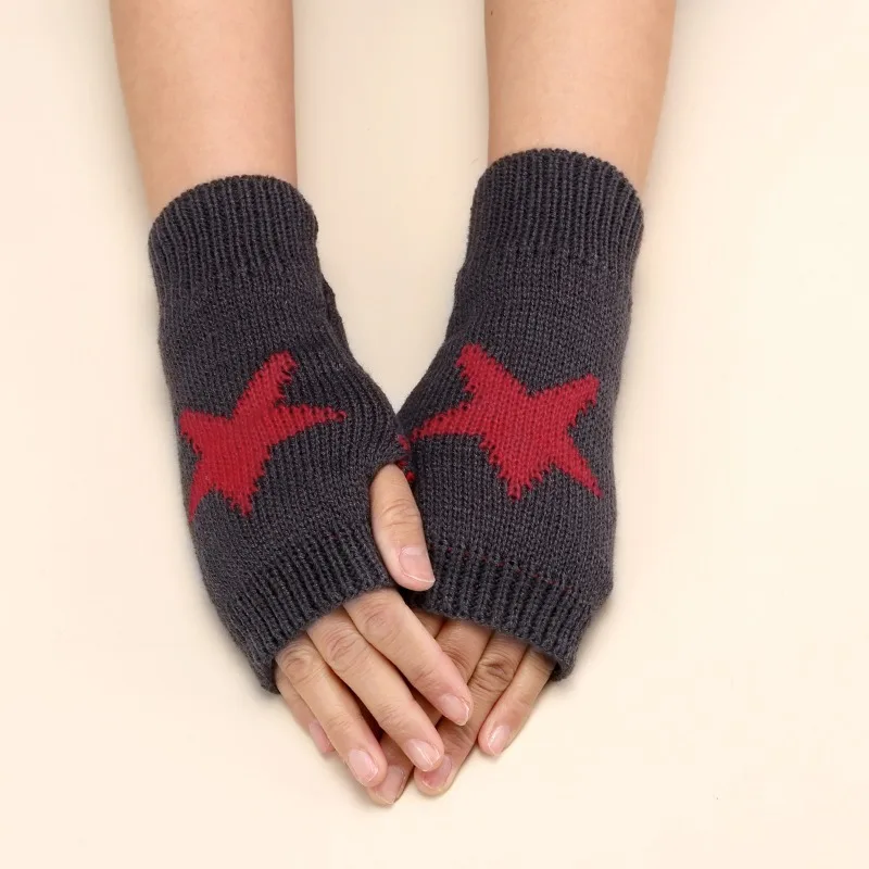 1 Pair of Star Patterned Knitted Half Finger Gloves for Autumn and Winter Warmth, Fashion, Versatile, and Flexible Fingertips