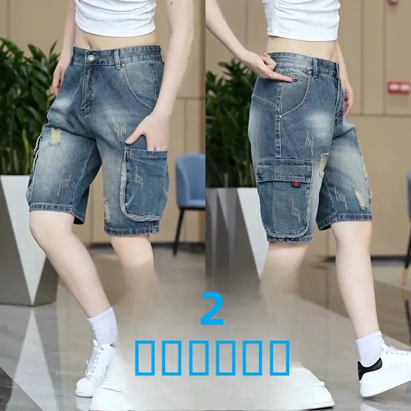

American Retro Workwear Men's Summer Thin Loose Jeans Shorts Casual Pants with Multiple Pockets Mid-High Waist Straight Leg