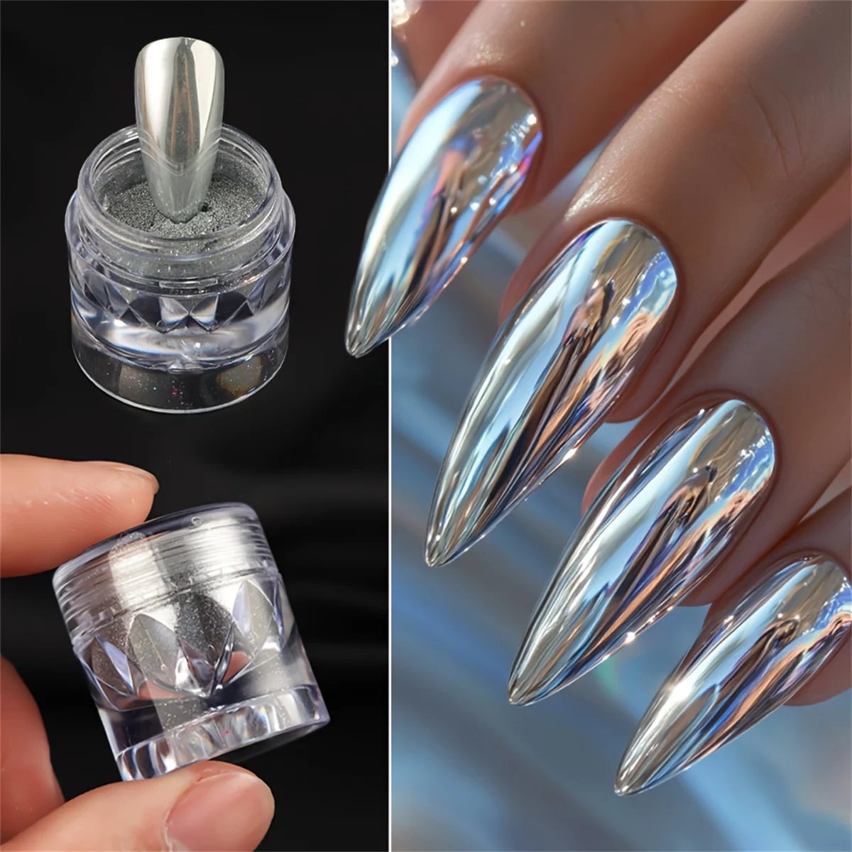 1/6pcs Nail Magic Mirror Powder Holographic Metal Chrome Powder Silver Gold Nail Polish Decorative Art Decoration Tool DIY