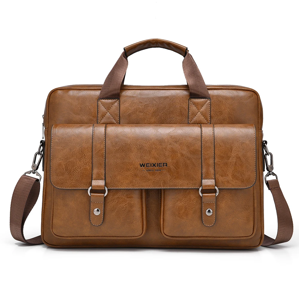 WEIXIER حقيبة أعمال رجالية بولي Leather جلد سعة كبيرة 15.6 بوصة حقيبة لابتوب عادية الرجال الكتف حقيبة كروسبودي الرجال حقيبة يد